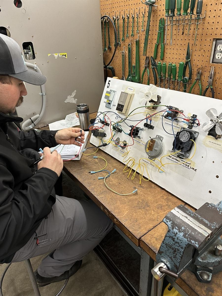 GS 102 wiring board lesson before students move to live furnaces